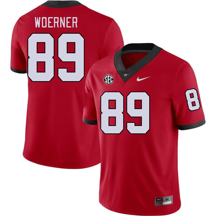 #89 Charlie Woerner Georgia Bulldogs Jerseys Football Stitched-Red